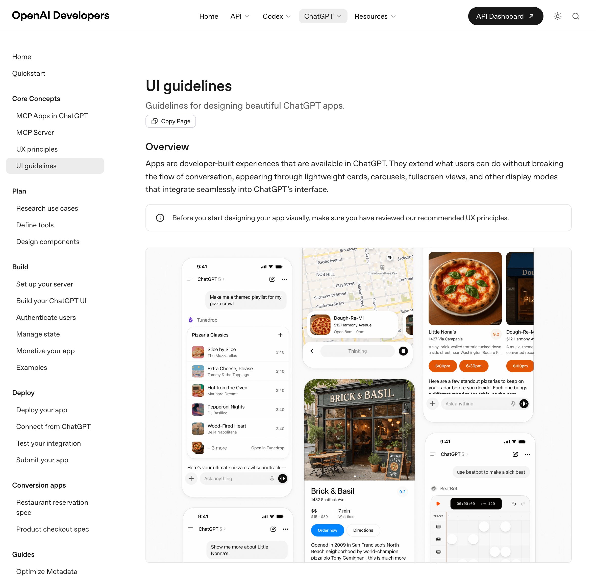 OpenAI Apps SDK UI guidelines documentation page