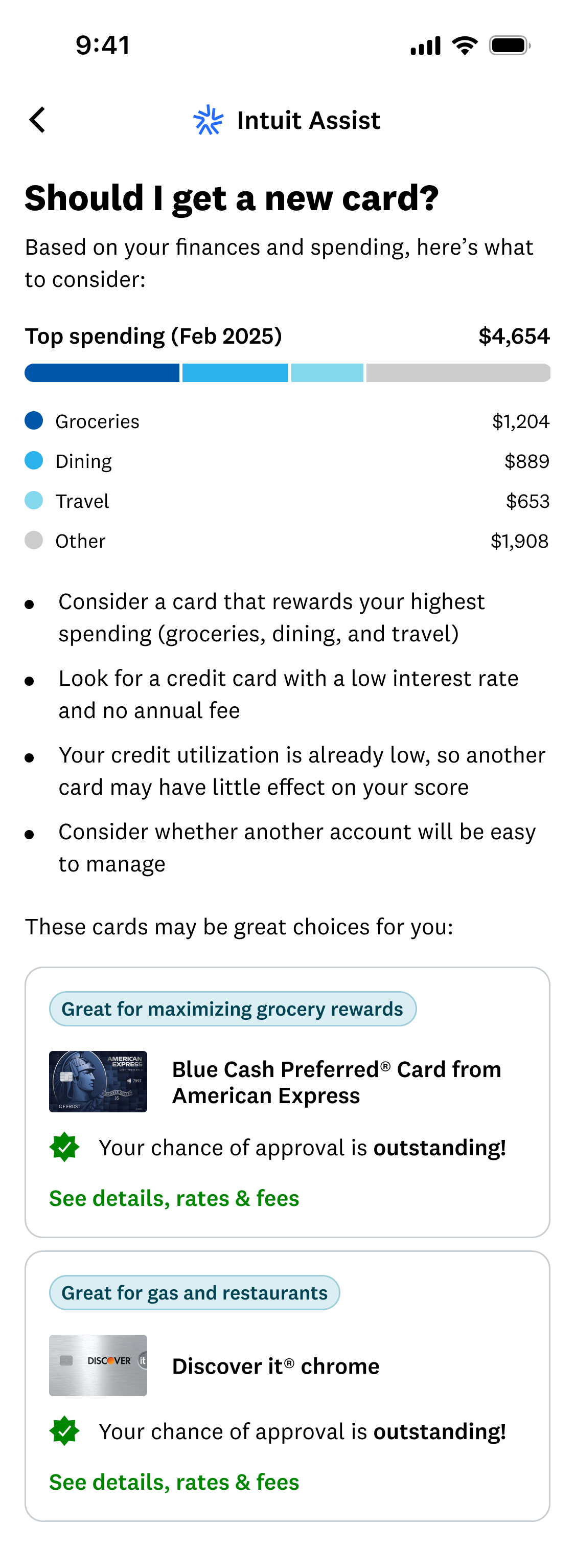 Should I Get This Card connected-user response based on spending categories
