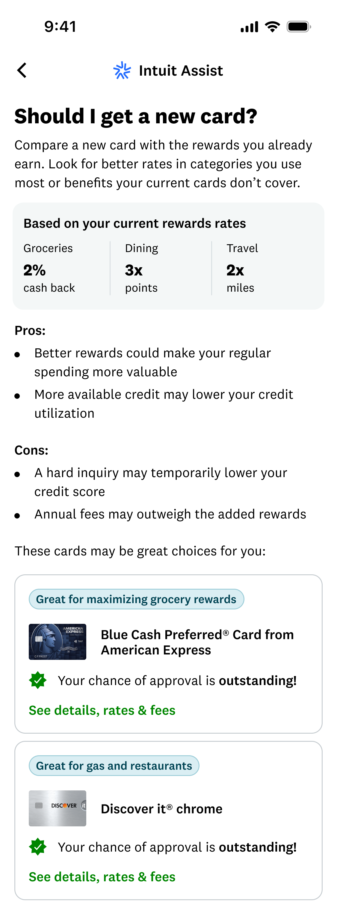 Should I Get This Card matched-user response based on known cards, balances, and rewards levels