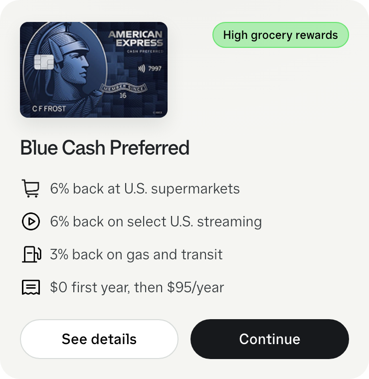 American Express Blue Cash Preferred offer tile focused on grocery rewards