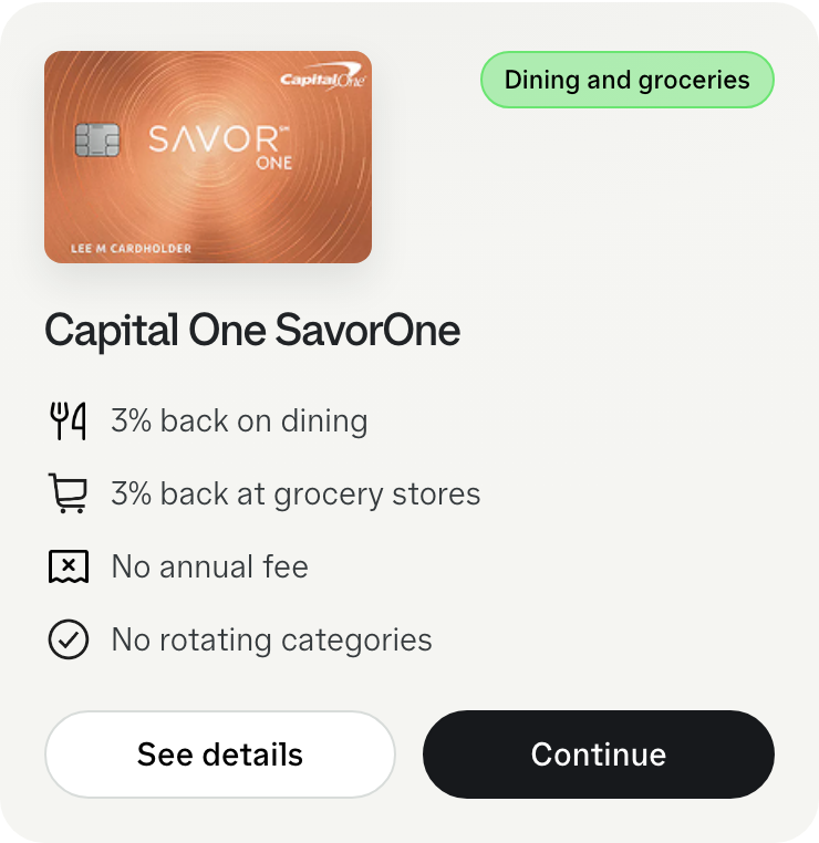 Capital One SavorOne offer tile focused on dining rewards