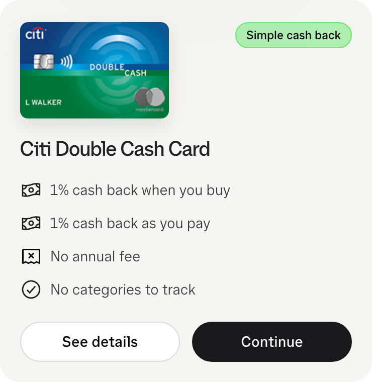 Citi Double Cash offer tile focused on simple everyday cash back