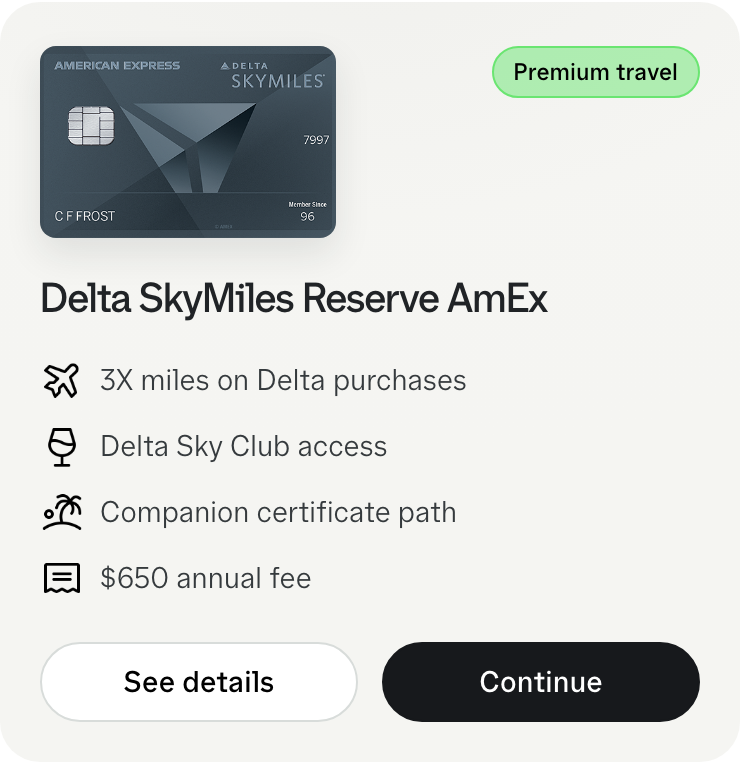Delta SkyMiles Reserve American Express offer tile focused on premium Delta travel