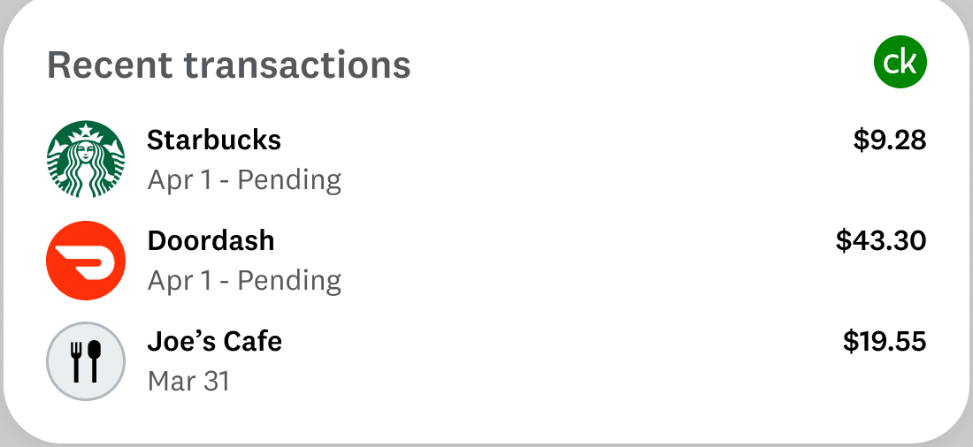 Recent transactions